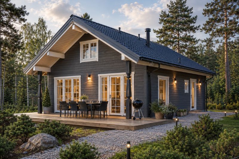 Scandinavian Log Cabin in winter